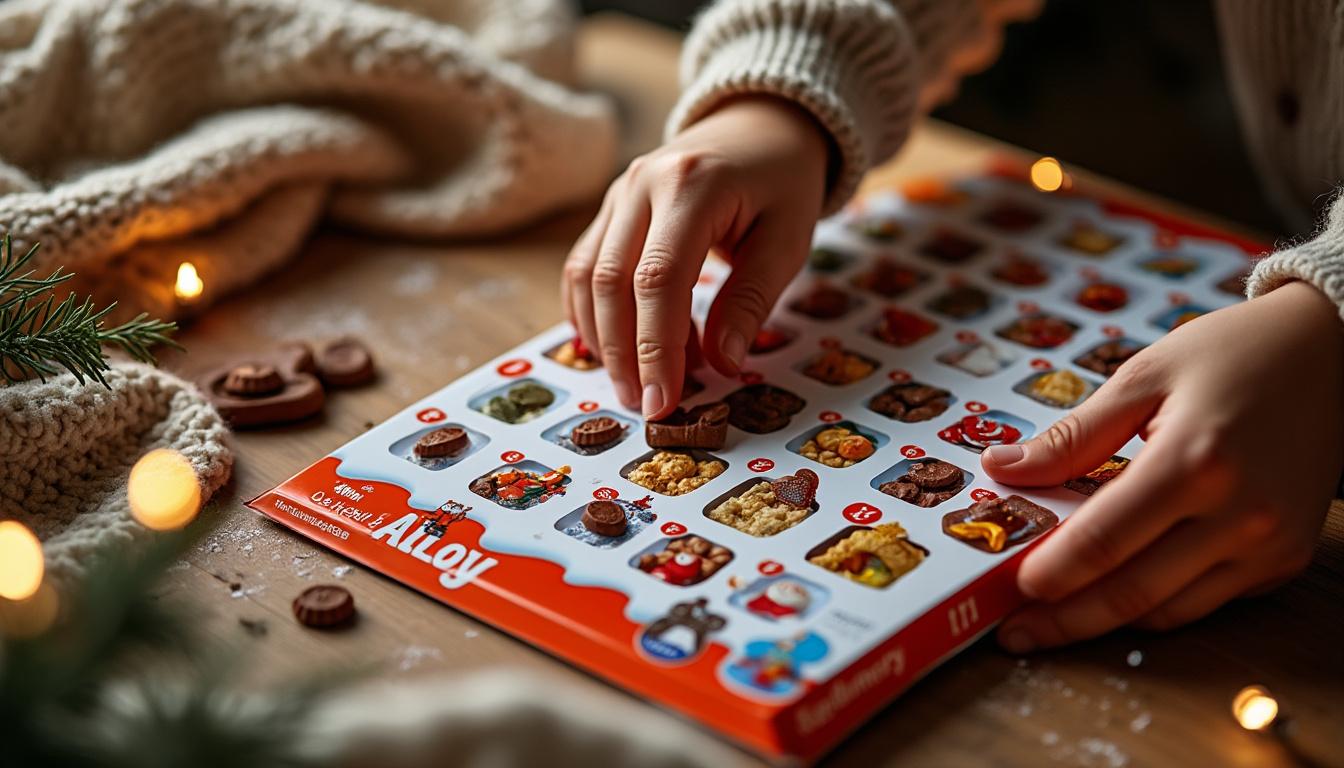 découvrez le bonheur du partage avec le calendrier de l’avent kinder, une expérience festive et gourmande à vivre en famille ou entre amis. chaque jour, ouvrez une délicieuse surprise chocolatée et créez des souvenirs inoubliables pendant cette période magique de l'année.