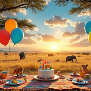 découvrez des idées originales et ludiques pour organiser un anniversaire d'enfant sur le thème de la savane africaine : décoration exotique, jeux d'aventure, activités créatives et goûter inoubliable au cœur de la jungle !