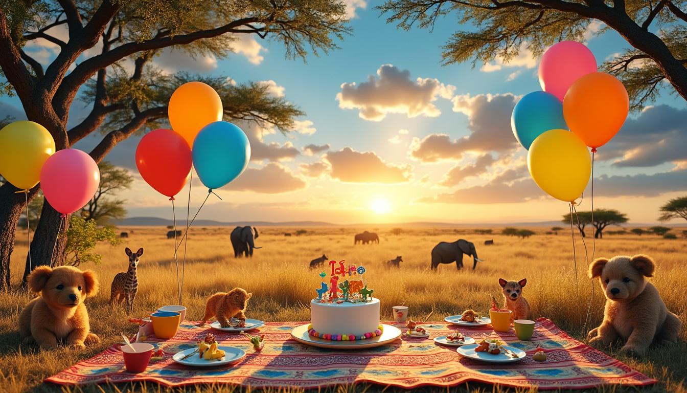 découvrez des idées originales et ludiques pour organiser un anniversaire d'enfant sur le thème de la savane africaine : décoration exotique, jeux d'aventure, activités créatives et goûter inoubliable au cœur de la jungle !