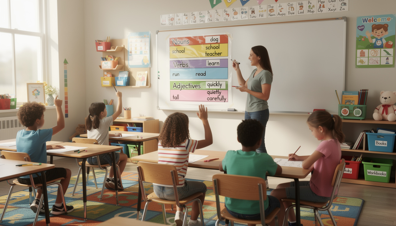 découvrez un tableau complet et illustré des classes de mots, conçu comme un guide pédagogique pour aider les élèves en difficulté à mieux comprendre et maîtriser la grammaire française.